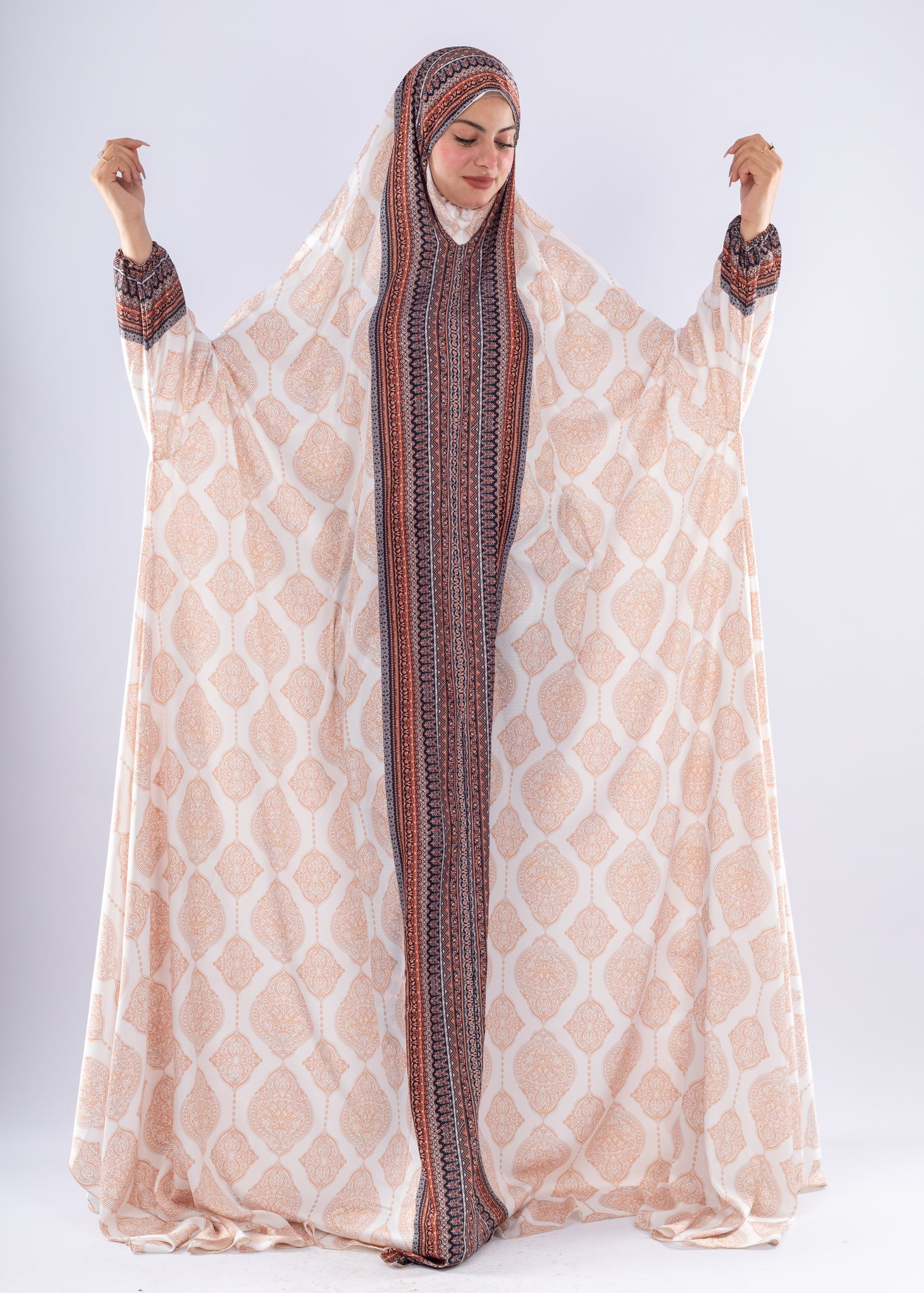 Elegant Islamic Print Satin Prayer Gown Comfortable Modesty - Ruehaya