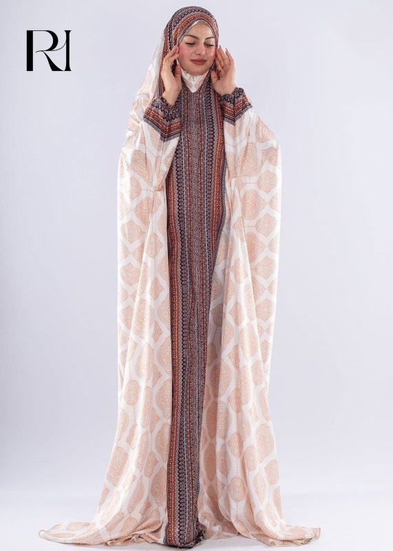 Elegant Islamic Print Satin Prayer Gown Comfortable Modesty - Ruehaya