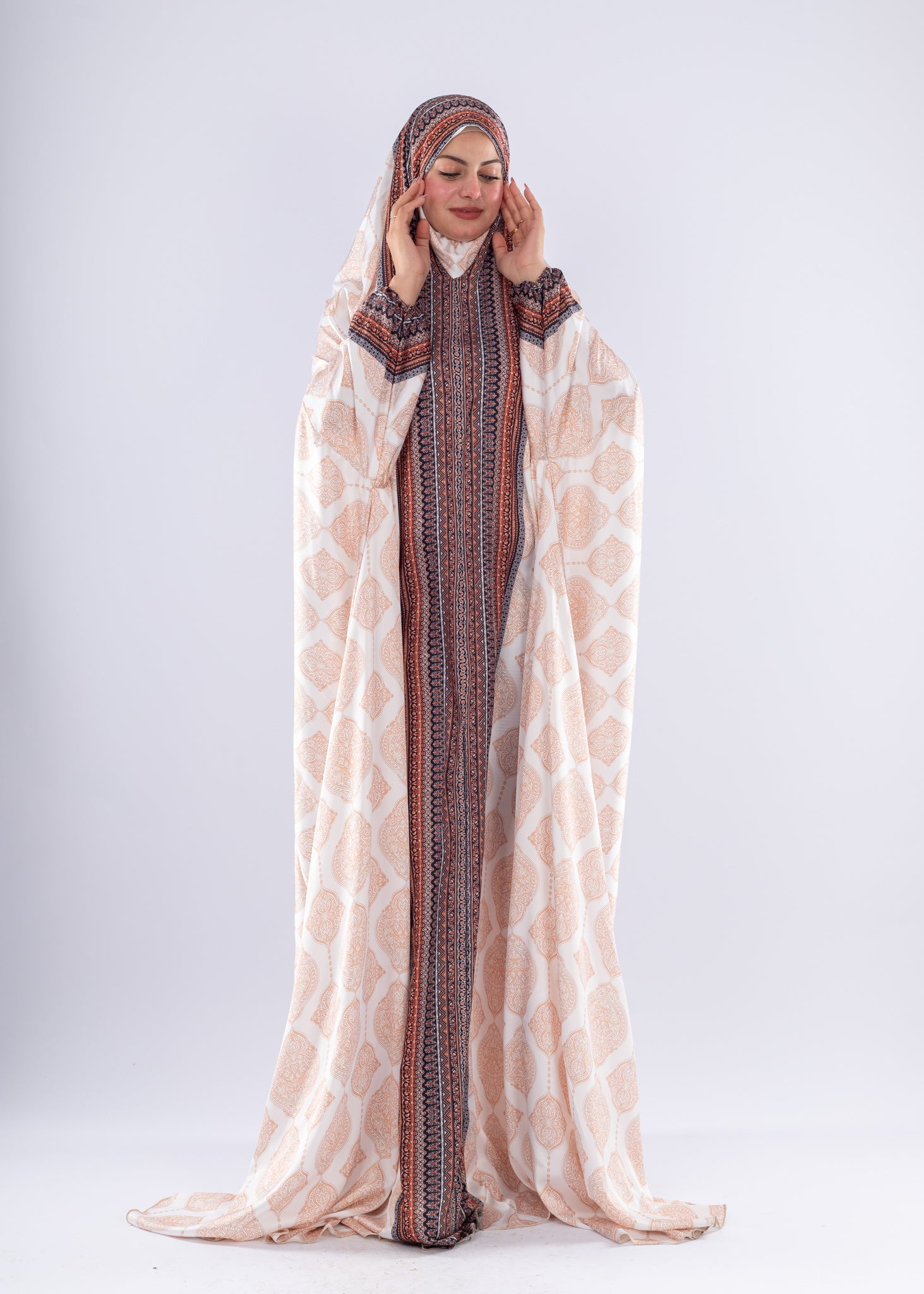 Elegant Islamic Print Satin Prayer Gown Comfortable Modesty - Ruehaya