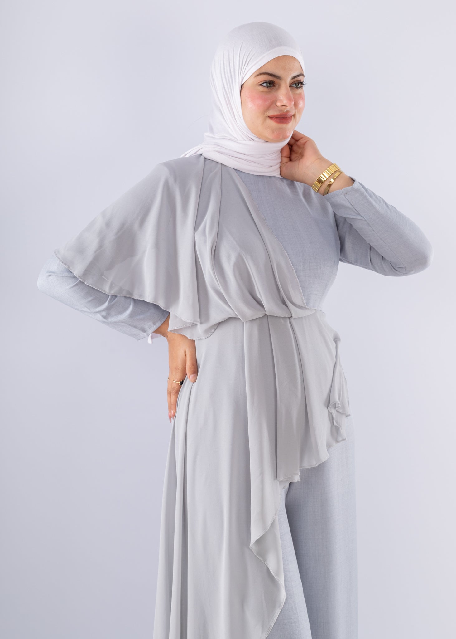 Elegant Wide Leg Jumpsuit with Chiffon Skirt Overlay - Ruehaya