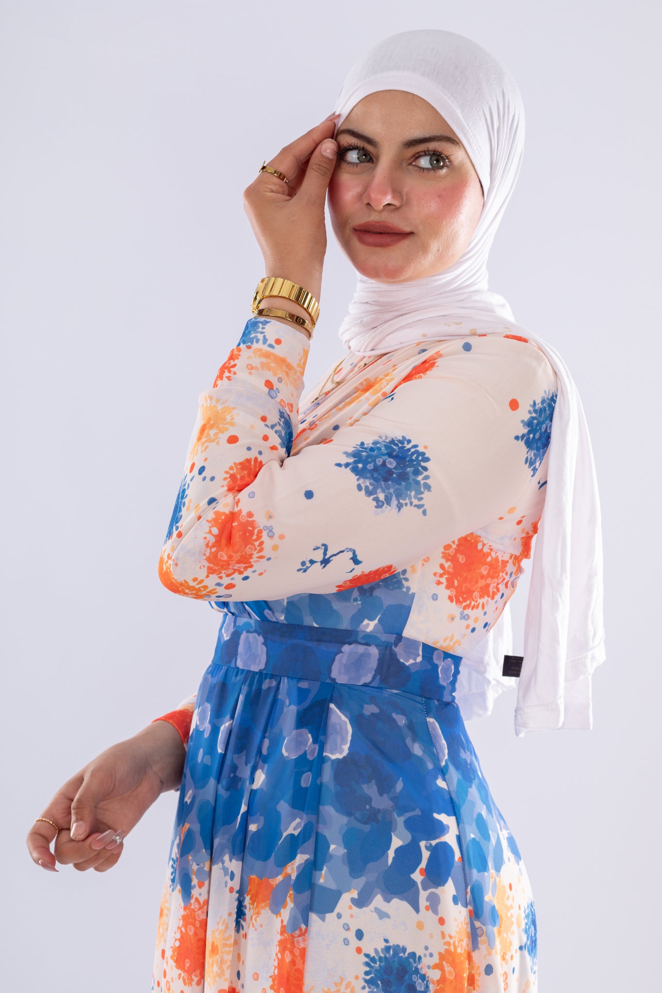 Farah Floral Print Maxi Dress with Blue Accents - Ruehaya