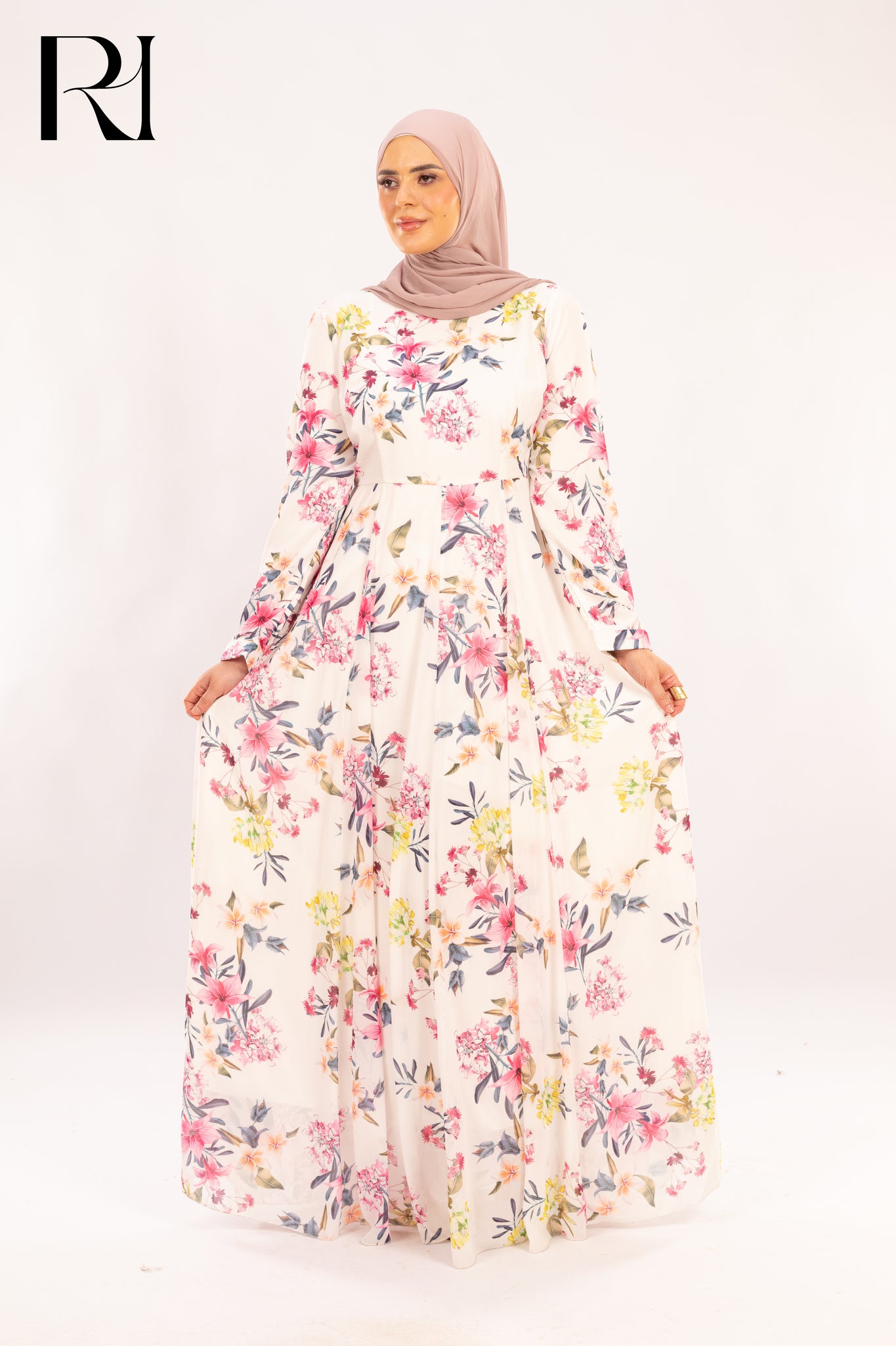 Farah Pastel Bouquet Print Maxi Dress - Ruehaya