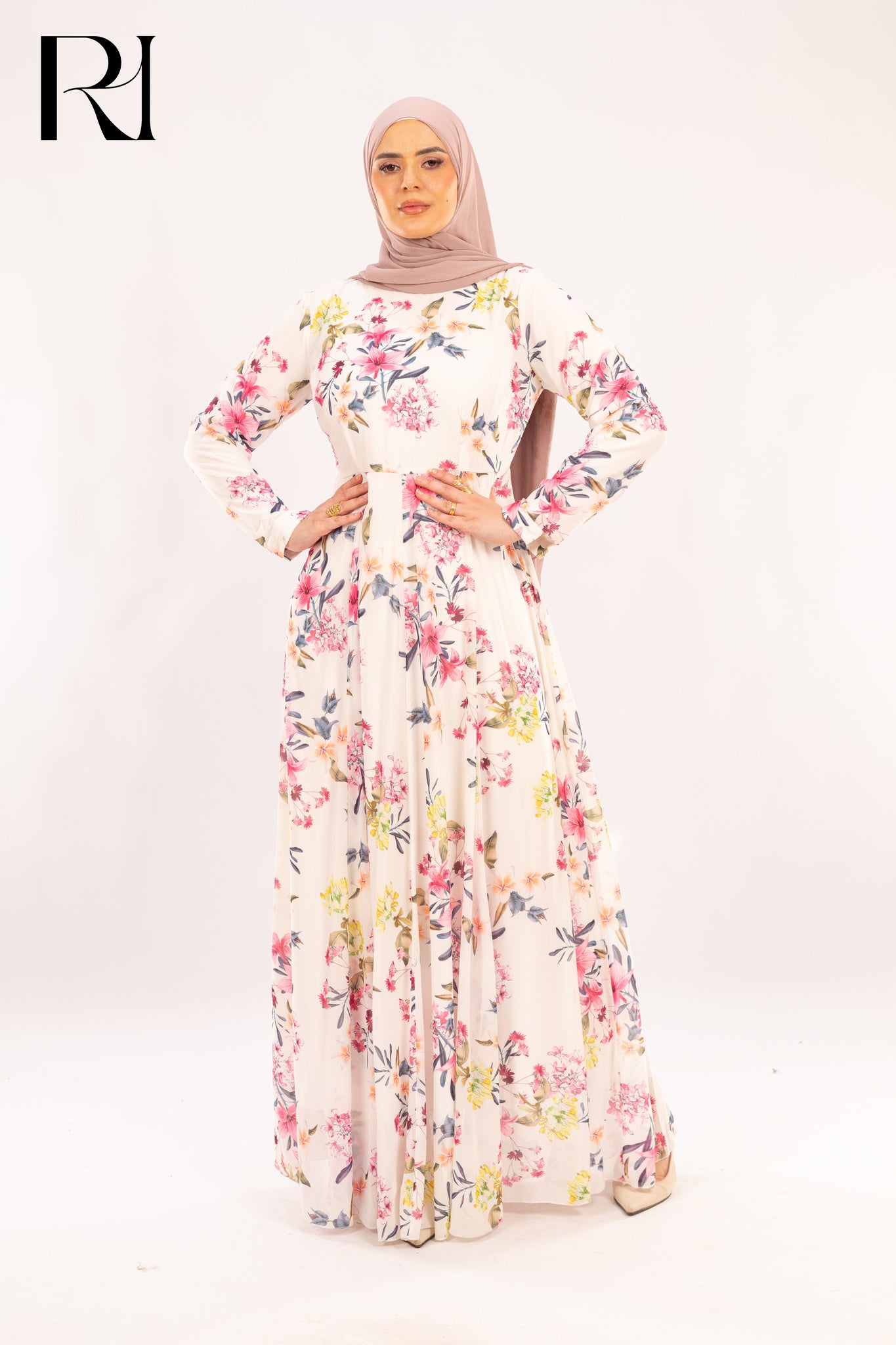 Farah Pastel Bouquet Print Maxi Dress - Ruehaya