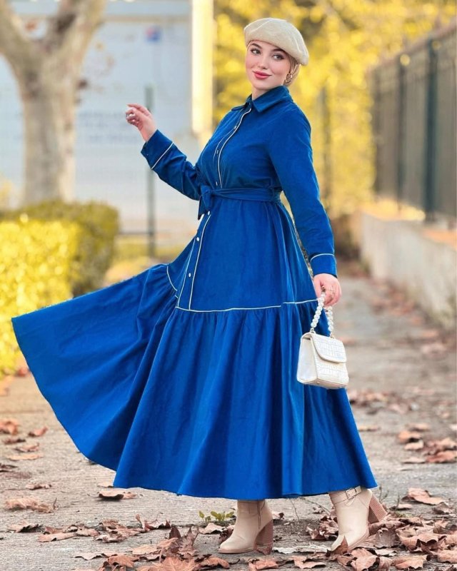 Farida Blue Button Down Maxi Dress with Tie Waist - Ruehaya