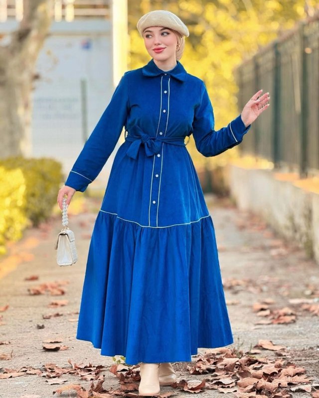 Farida Blue Button Down Maxi Dress with Tie Waist - Ruehaya