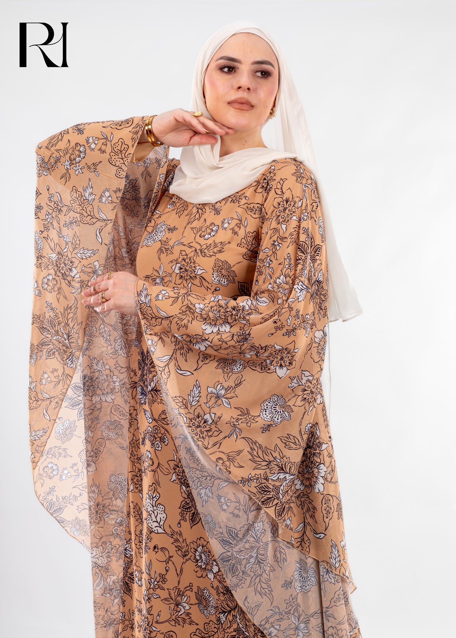 Floral Chiffon Khaliji abaya Dress - Ruehaya
