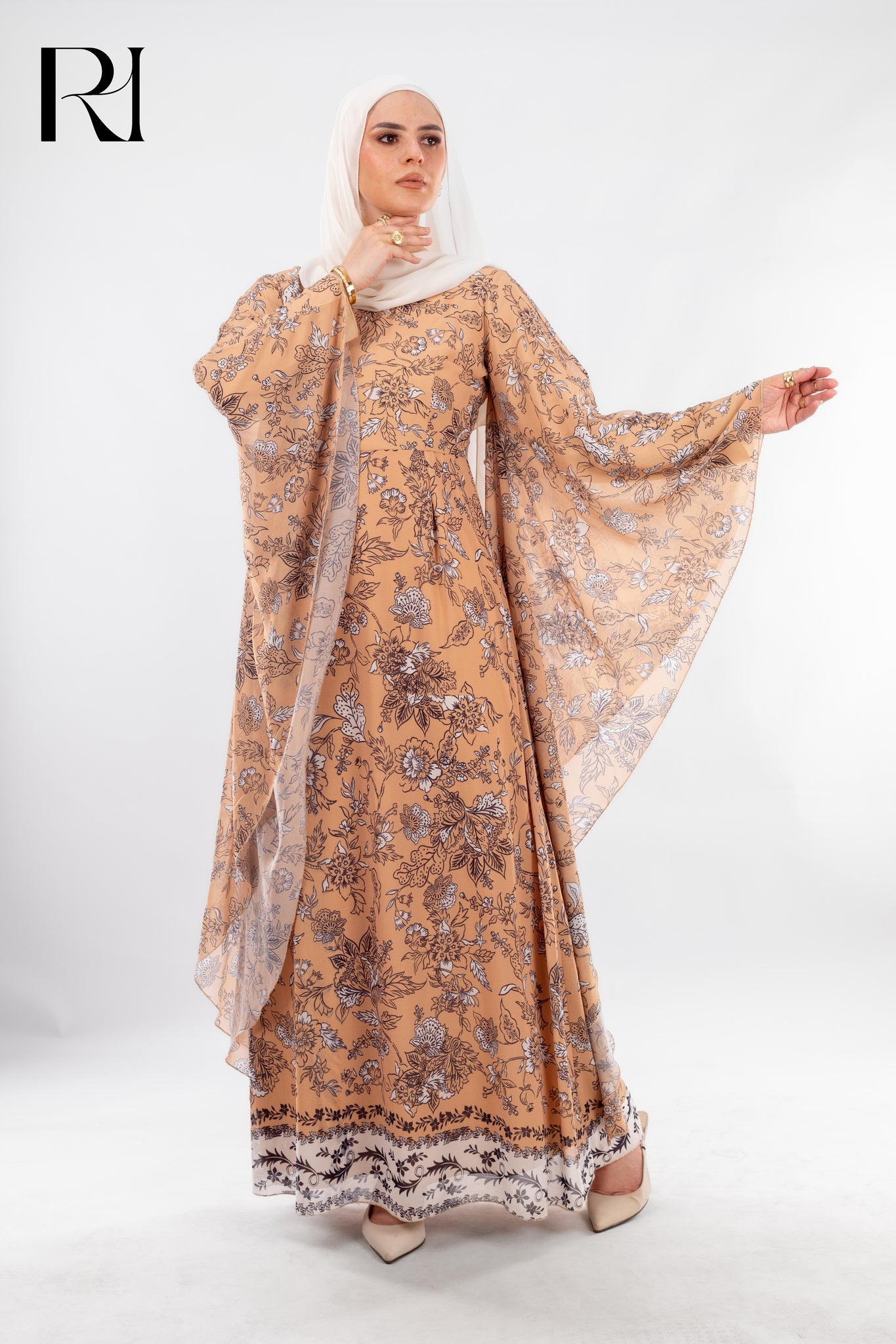 Floral Chiffon Khaliji abaya Dress - Ruehaya
