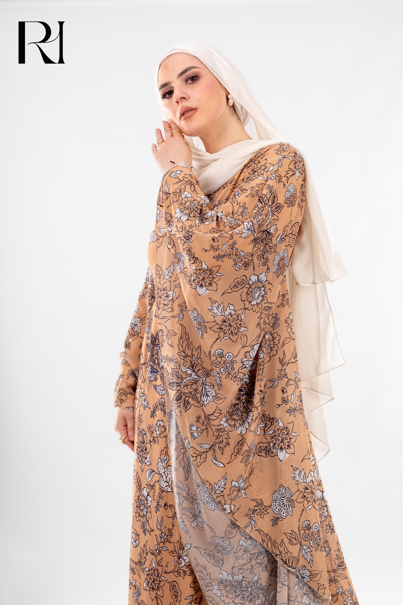 Floral Chiffon Khaliji abaya Dress - Ruehaya