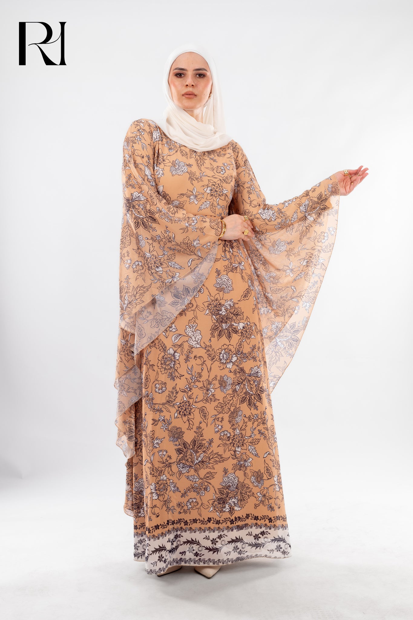 Floral Chiffon Khaliji abaya Dress - Ruehaya