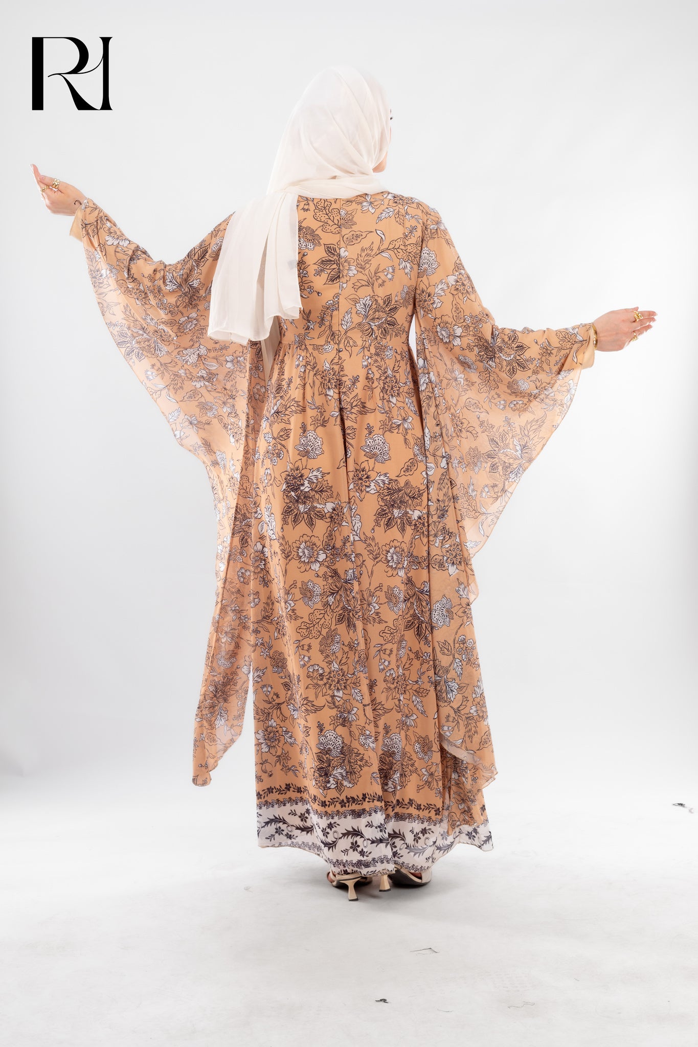 Floral Chiffon Khaliji abaya Dress - Ruehaya
