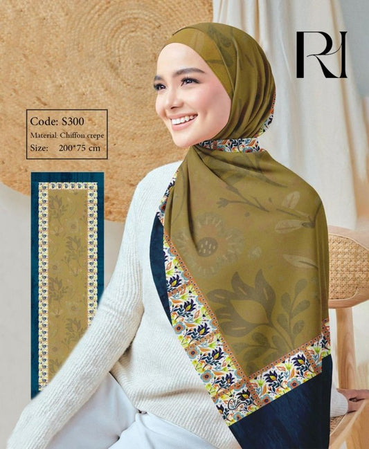 Floral Harmony Chiffon Hijab Ruehaya Bohemian Elegance Scarf - Ruehaya