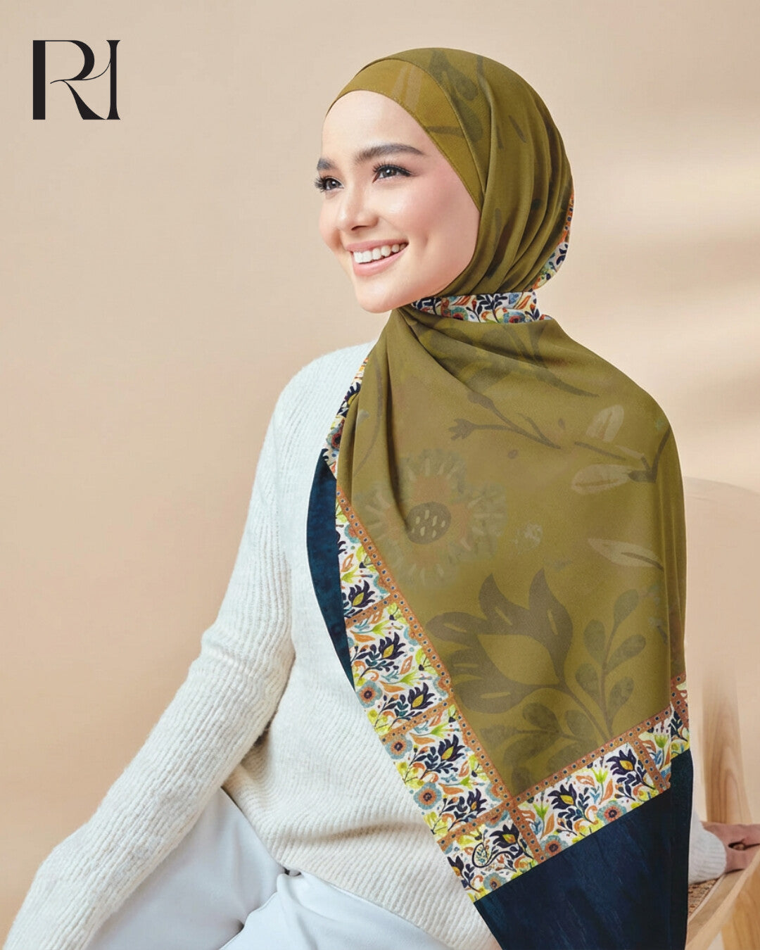 Floral Harmony Chiffon Hijab Ruehaya Bohemian Elegance Scarf - Ruehaya