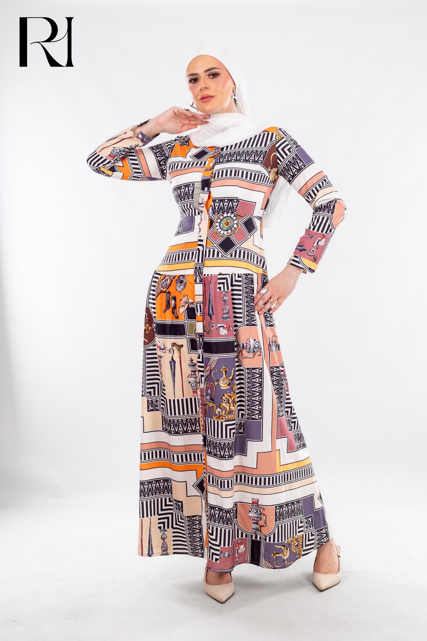 Geometric Print Maxi with Cultural Flair - Ruehaya