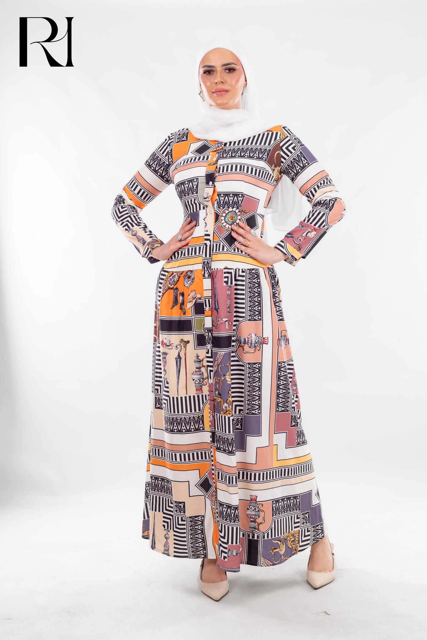 Geometric Print Maxi with Cultural Flair - Ruehaya