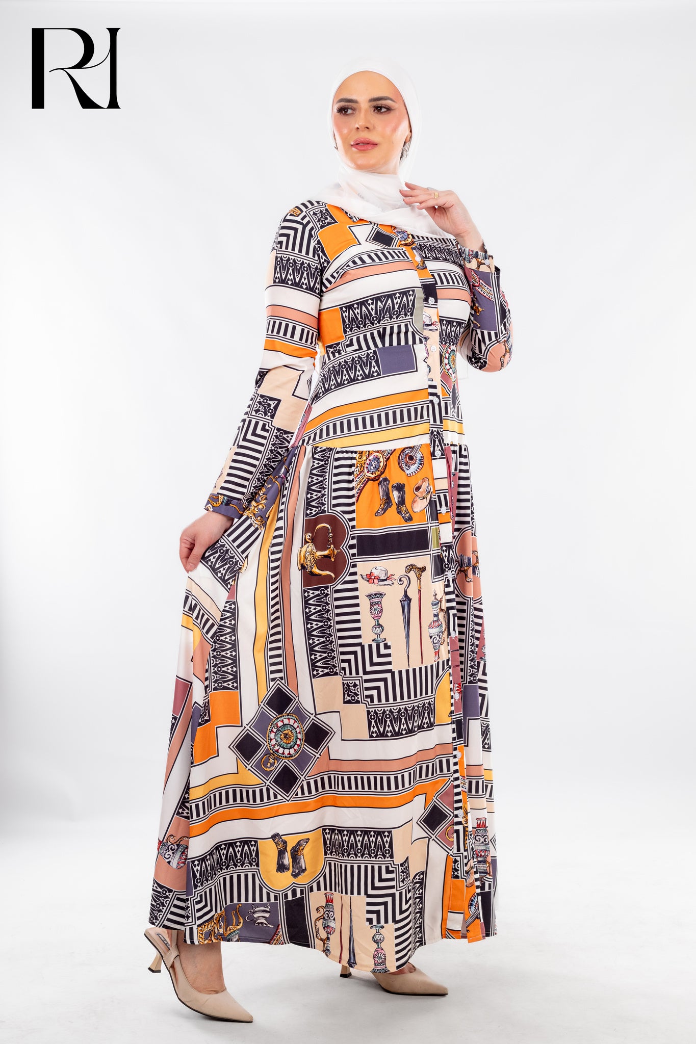 Geometric Print Maxi with Cultural Flair - Ruehaya