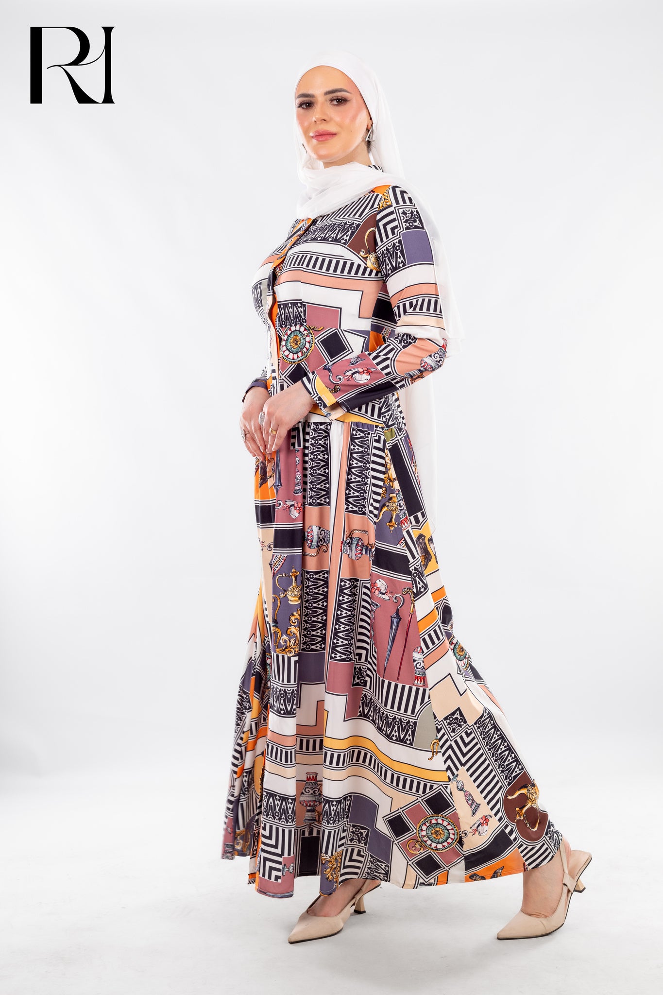 Geometric Print Maxi with Cultural Flair - Ruehaya