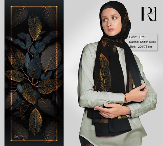 Gold floral Printed Chiffon Hijab - Ruehaya