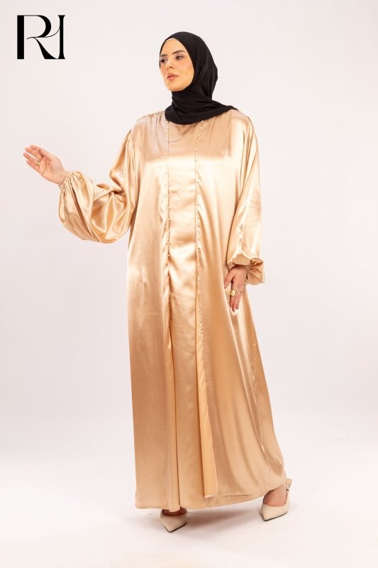 Golden Mirage Satin Radiance in Effortless Flow - Ruehaya