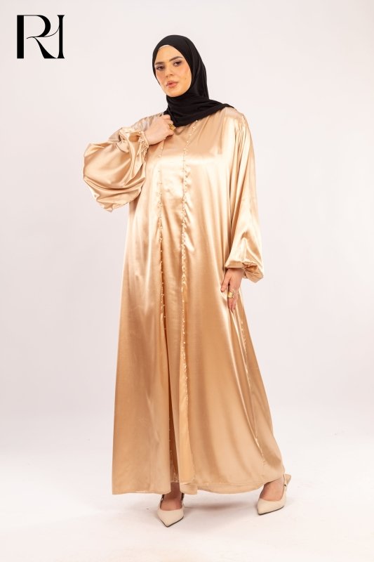Golden Mirage Satin Radiance in Effortless Flow - Ruehaya
