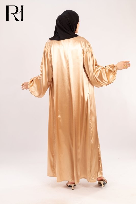 Golden Mirage Satin Radiance in Effortless Flow - Ruehaya