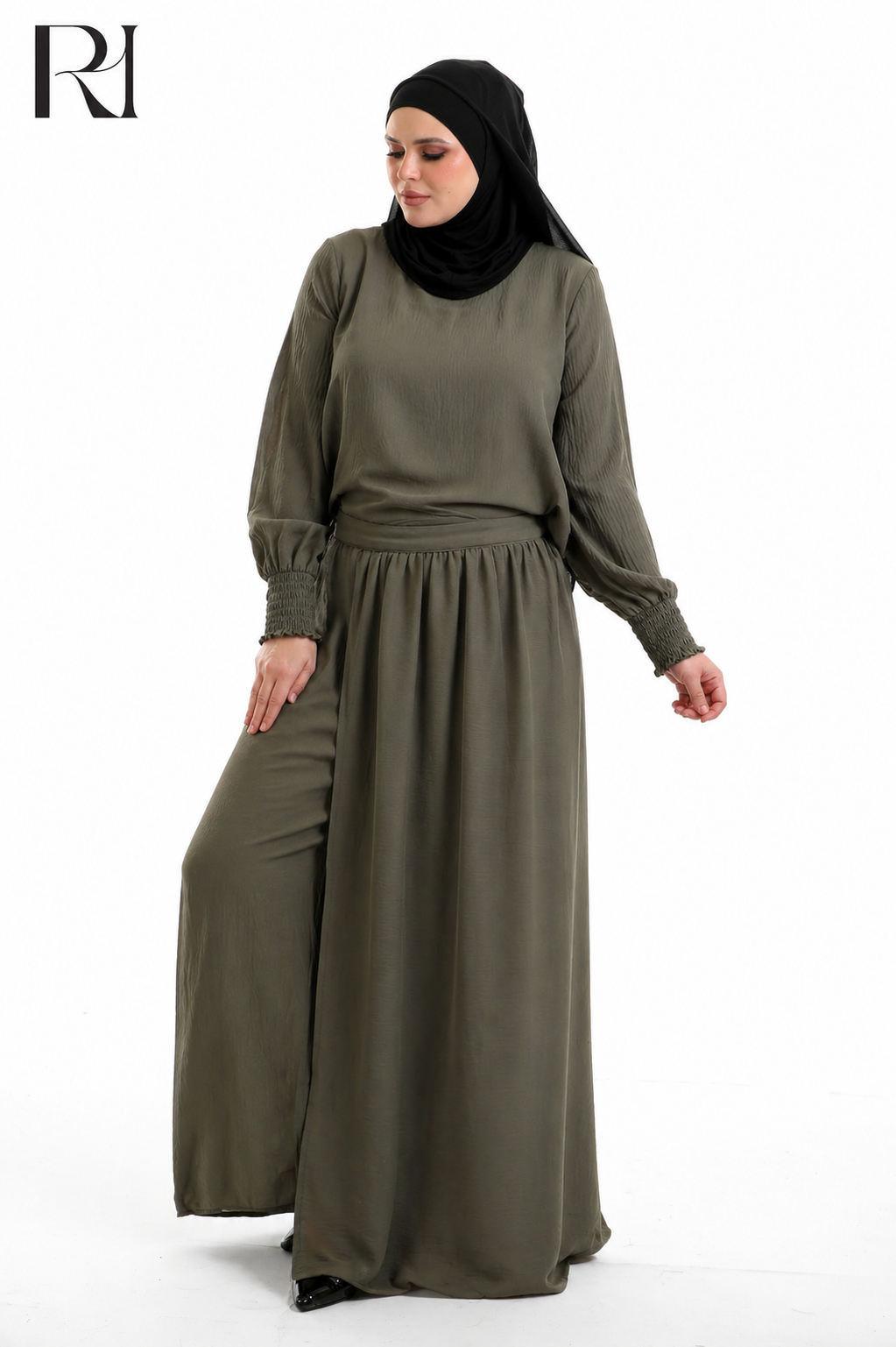 Salma Linen Blend Two Piece Set - Olive Green
