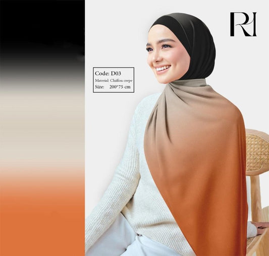 Gradient Black & Orange Chiffon Crepe Scarf - Ruehaya