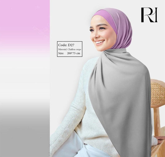 Gradient gray and purple Chiffon Crepe Hijab - Ruehaya