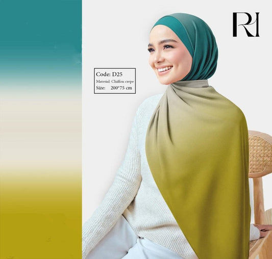 Gradient Green & Yellow Chiffon Crepe Scarf - Ruehaya