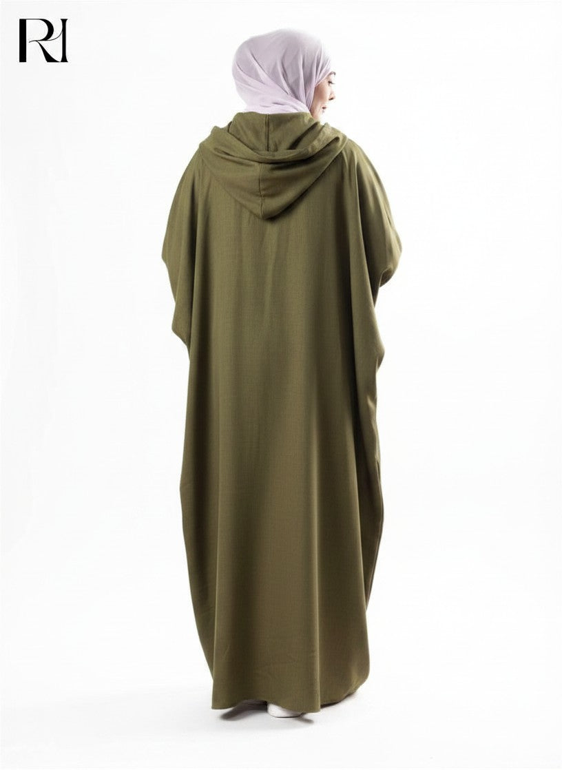 Zaynab Hooded Linen Blend Abaya – Olive green