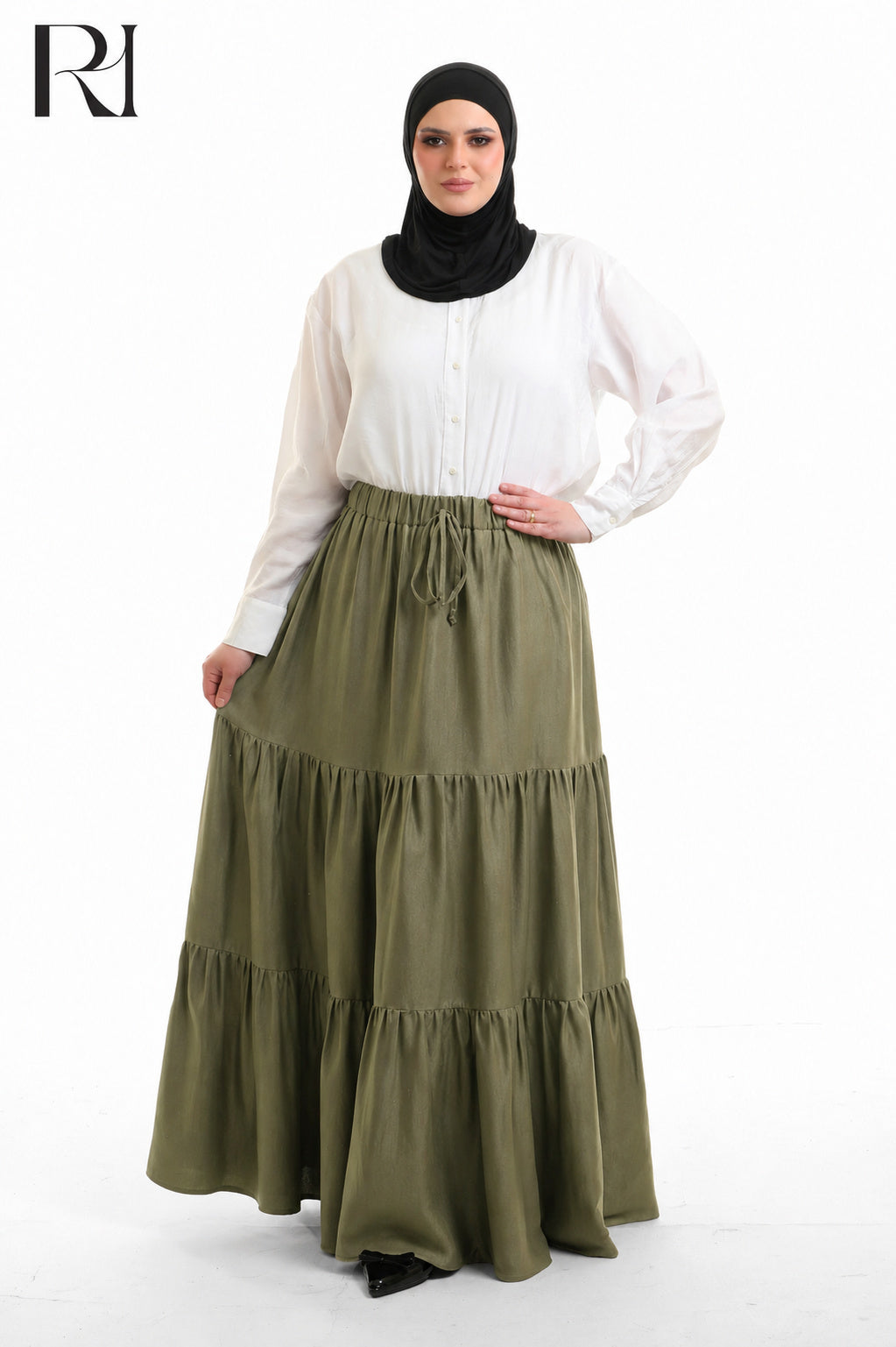 Dina Linen Blend Maxi Skirt - Olive Green