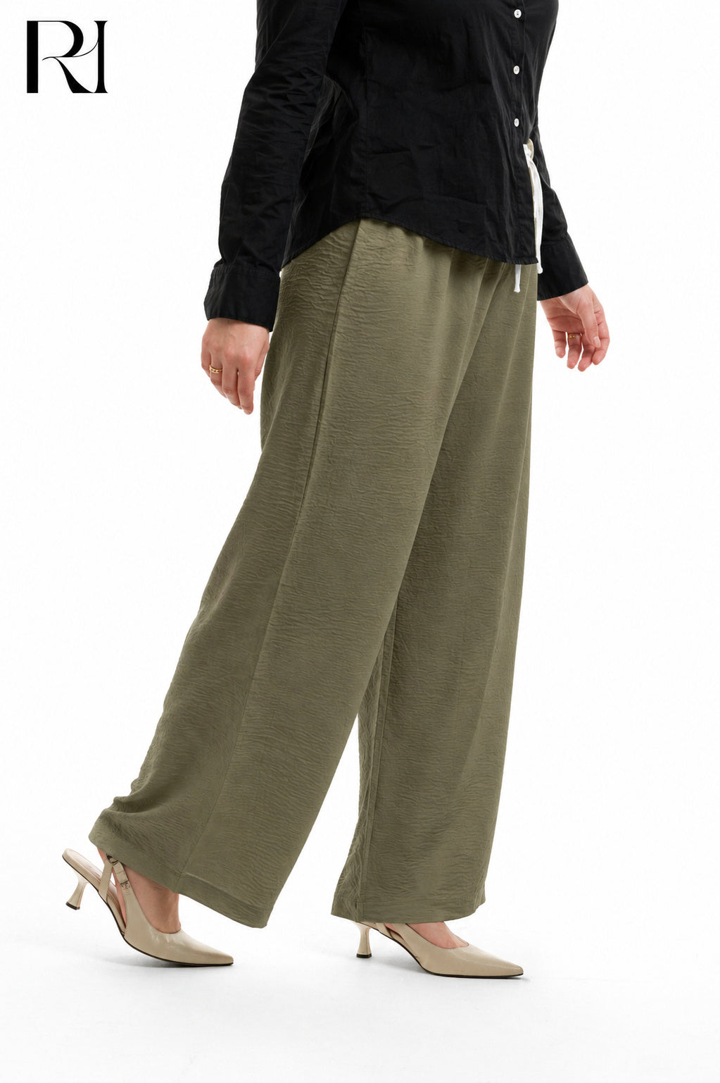 Nyla Linen Blend Trousers - Olive Green