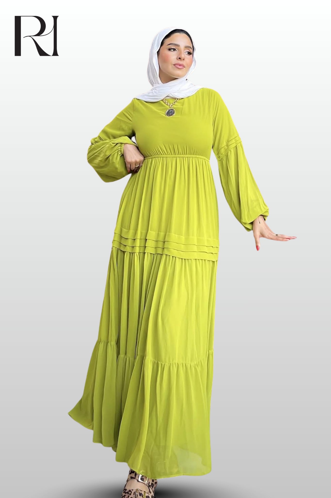 Hader Classic Long Sleeve Yellow Chiffon Dress - Ruehaya
