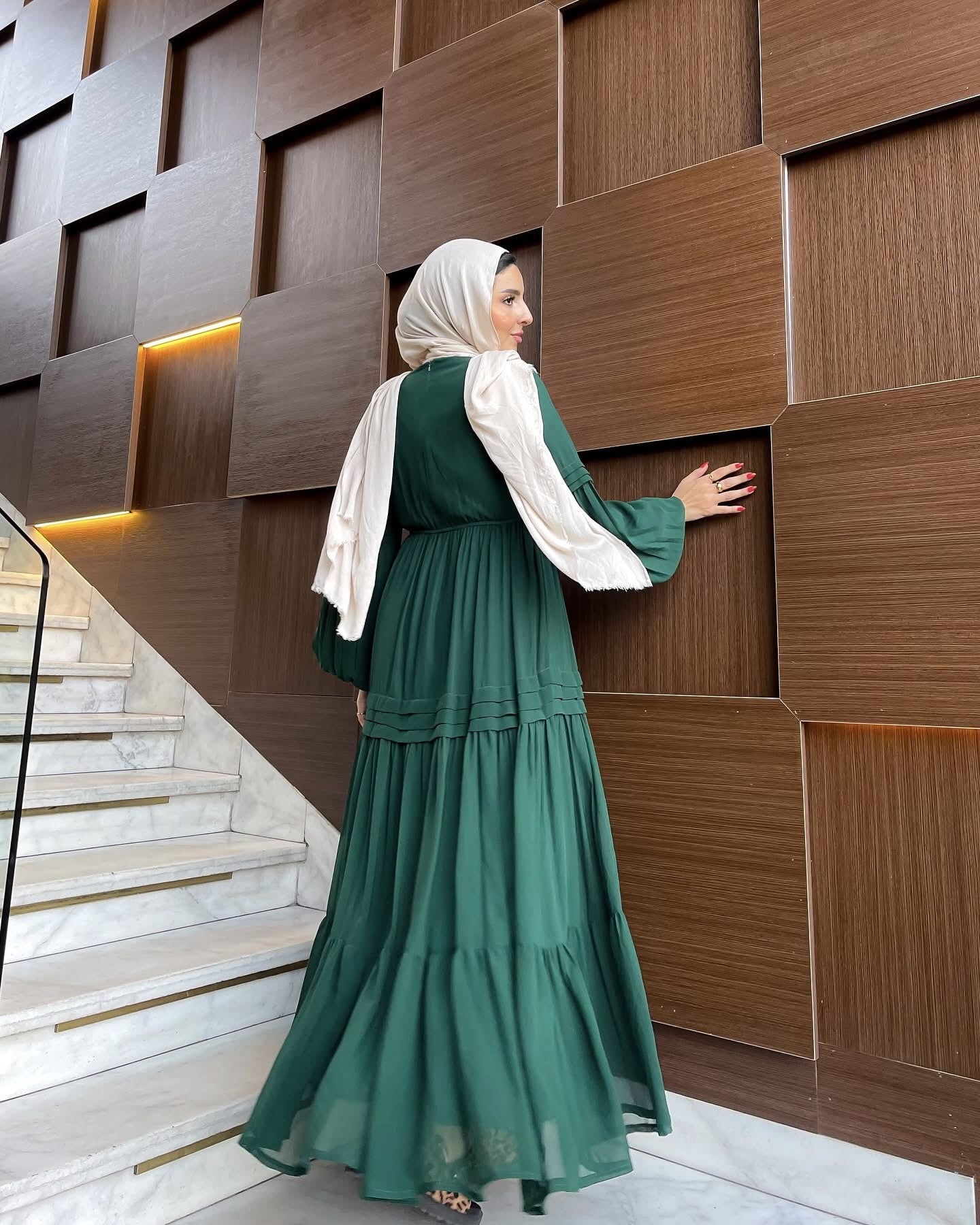 Hana Classic Long Sleeve Chiffon Green Dress - Ruehaya