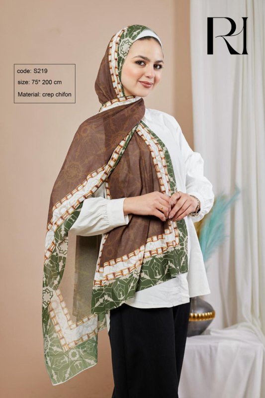 Islamic Geometric Print Chiffon Hijab Ruehaya Timeless Elegance - Ruehaya