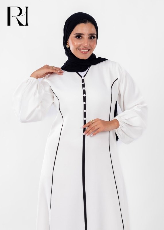 Ivory Noir Contrast Modest Maxi Dress - Ruehaya