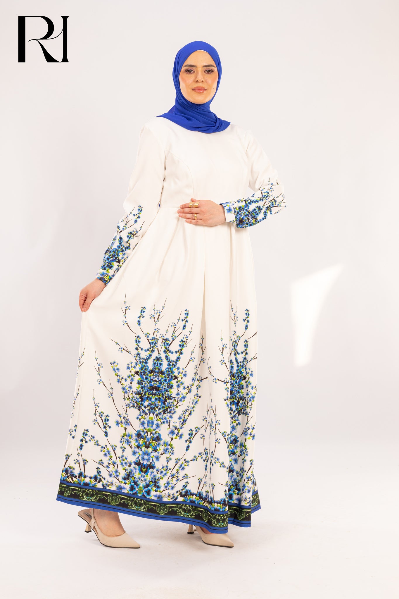 Jannah Sapphire Blossom Print Maxi Dress - Ruehaya