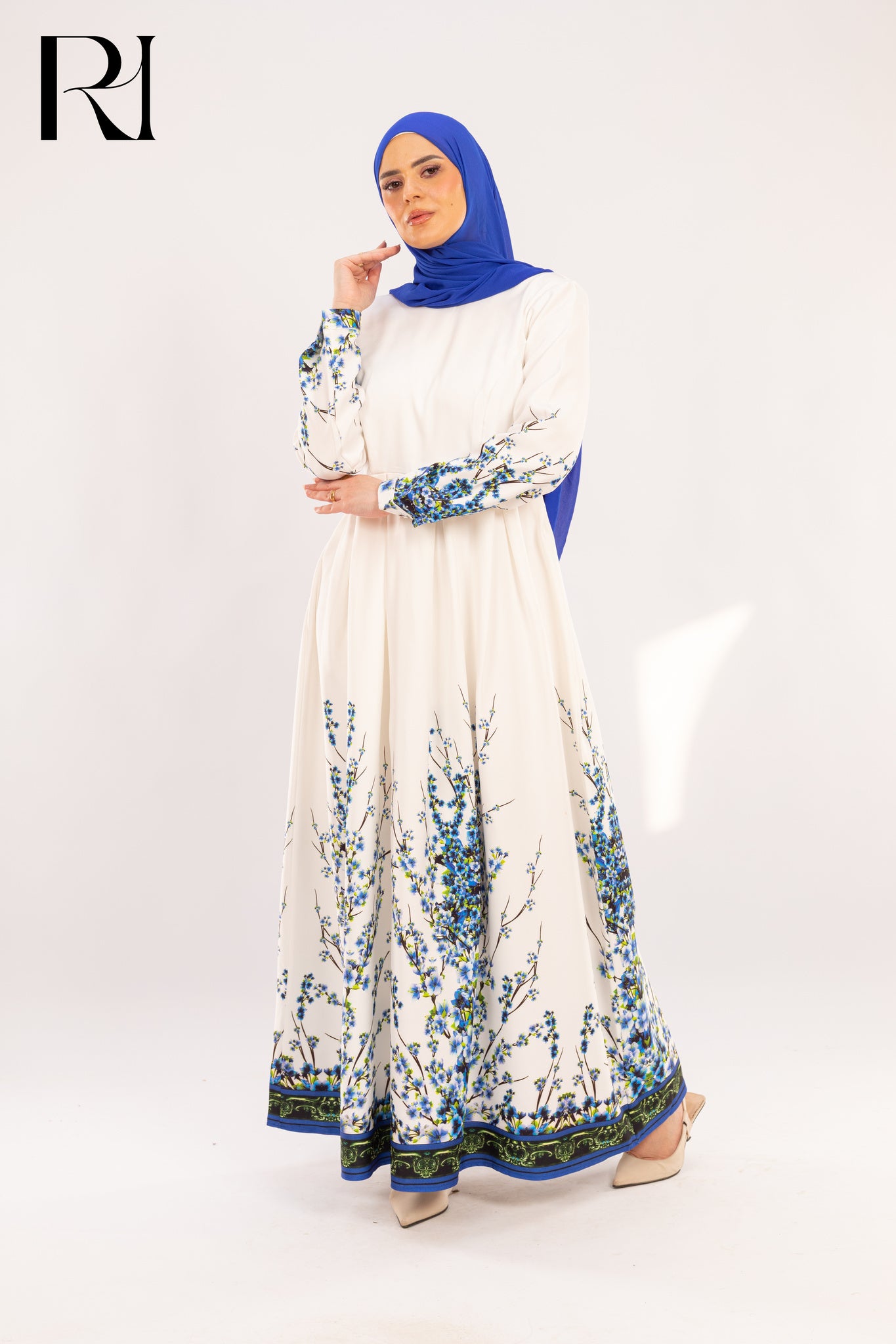Jannah Sapphire Blossom Print Maxi Dress - Ruehaya