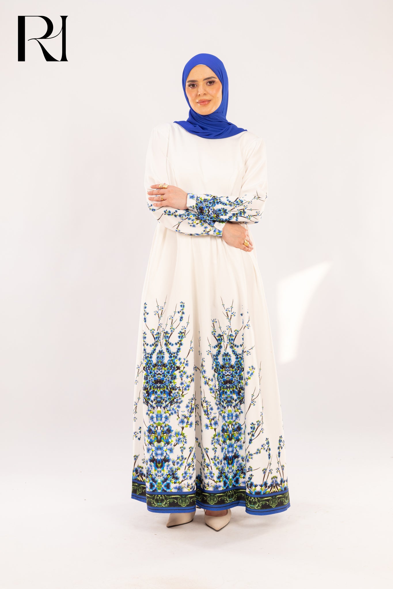 Jannah Sapphire Blossom Print Maxi Dress - Ruehaya