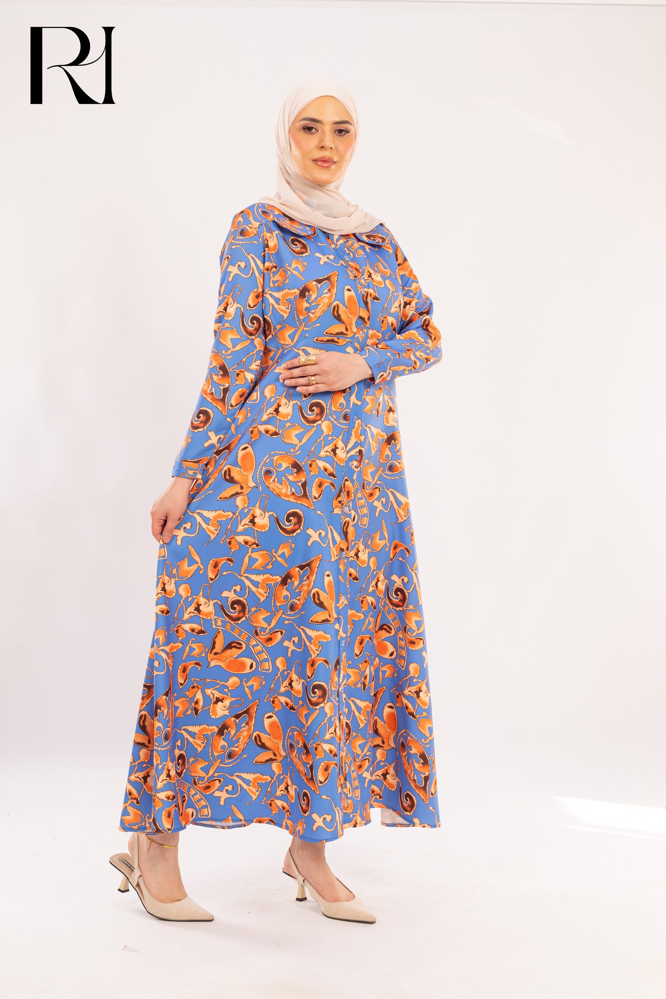 Laura Periwinkle & Orange Abstract Print Shirt Dress - Ruehaya