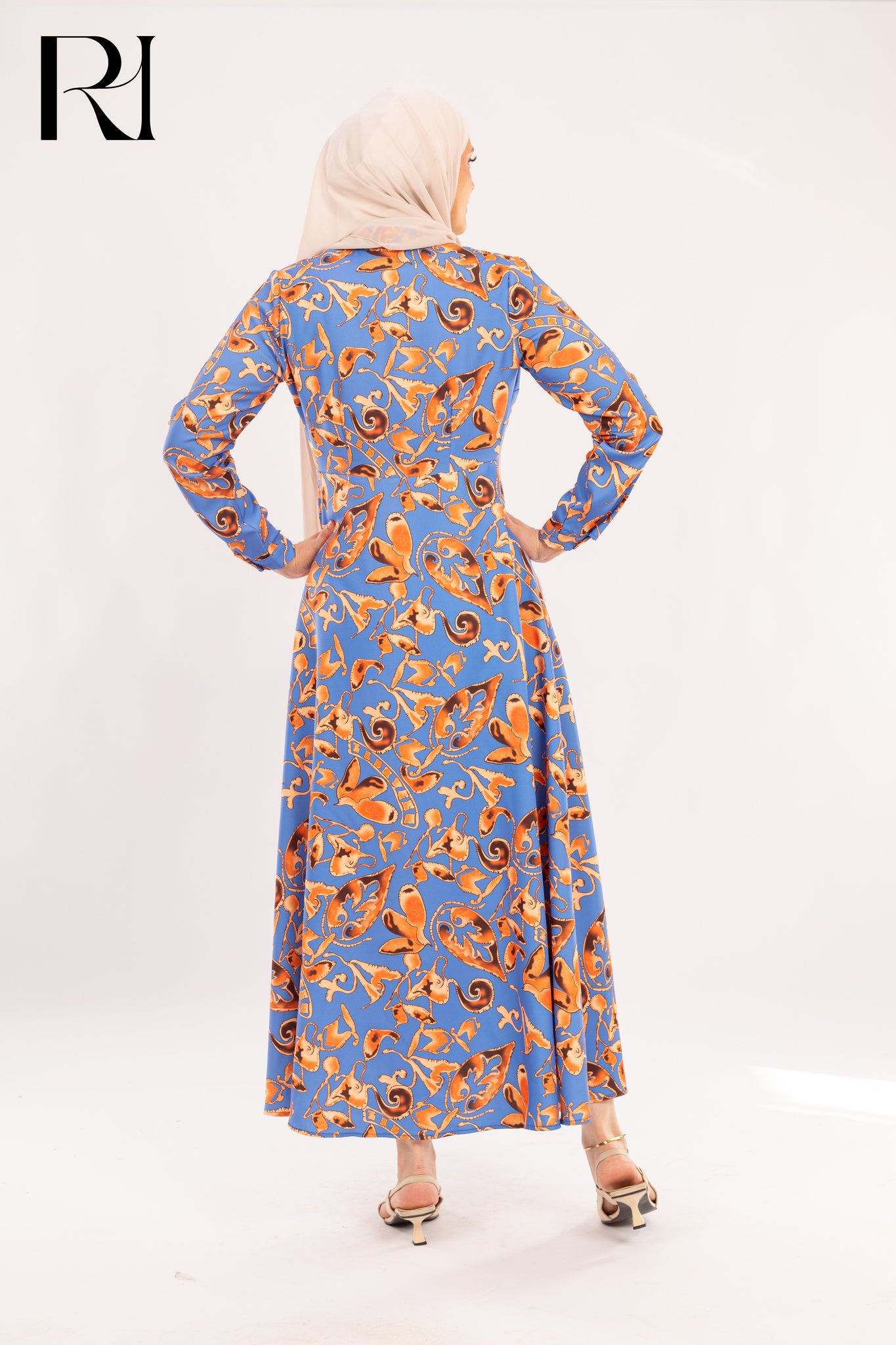 Laura Periwinkle & Orange Abstract Print Shirt Dress - Ruehaya