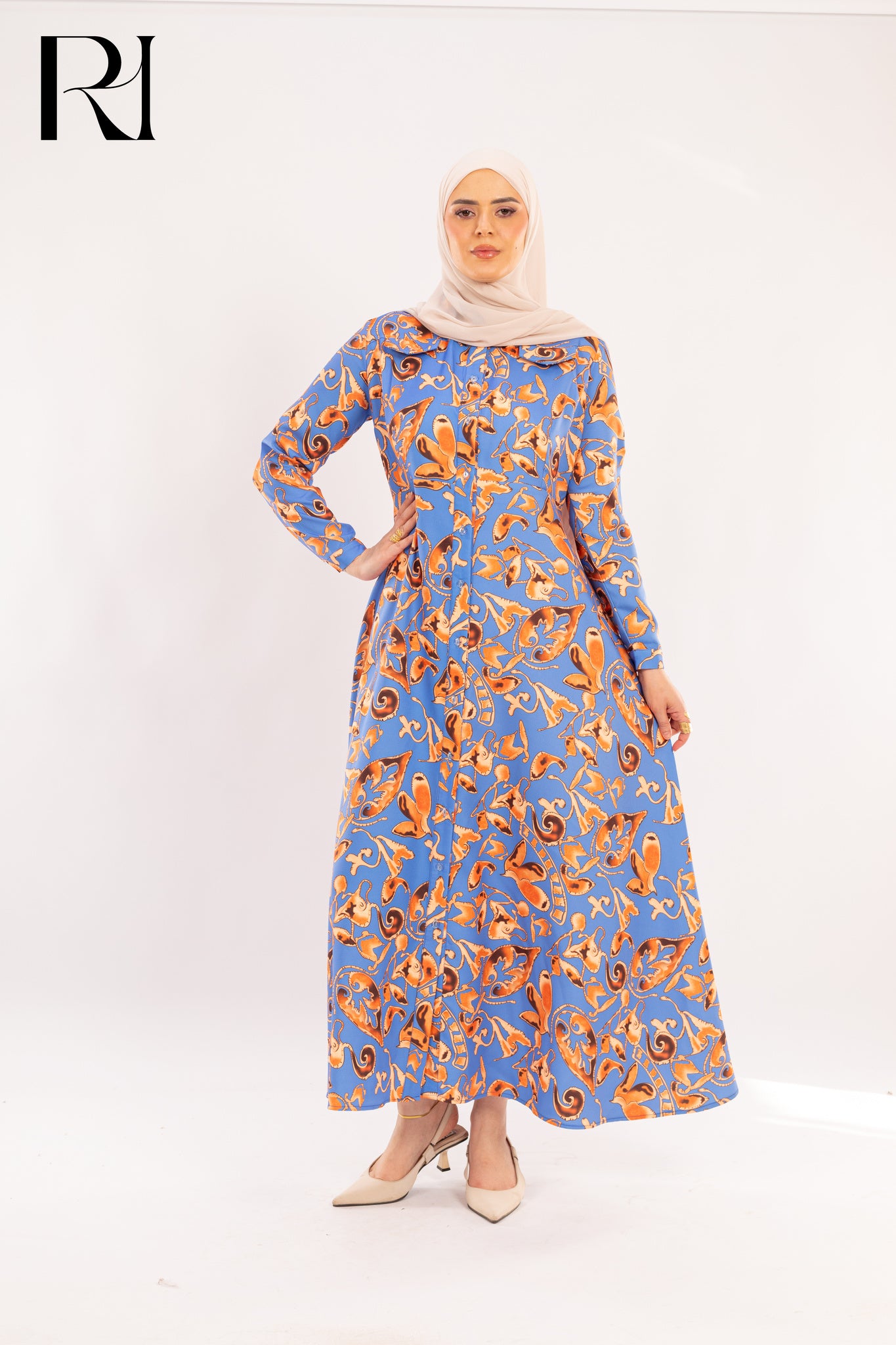 Laura Periwinkle & Orange Abstract Print Shirt Dress - Ruehaya