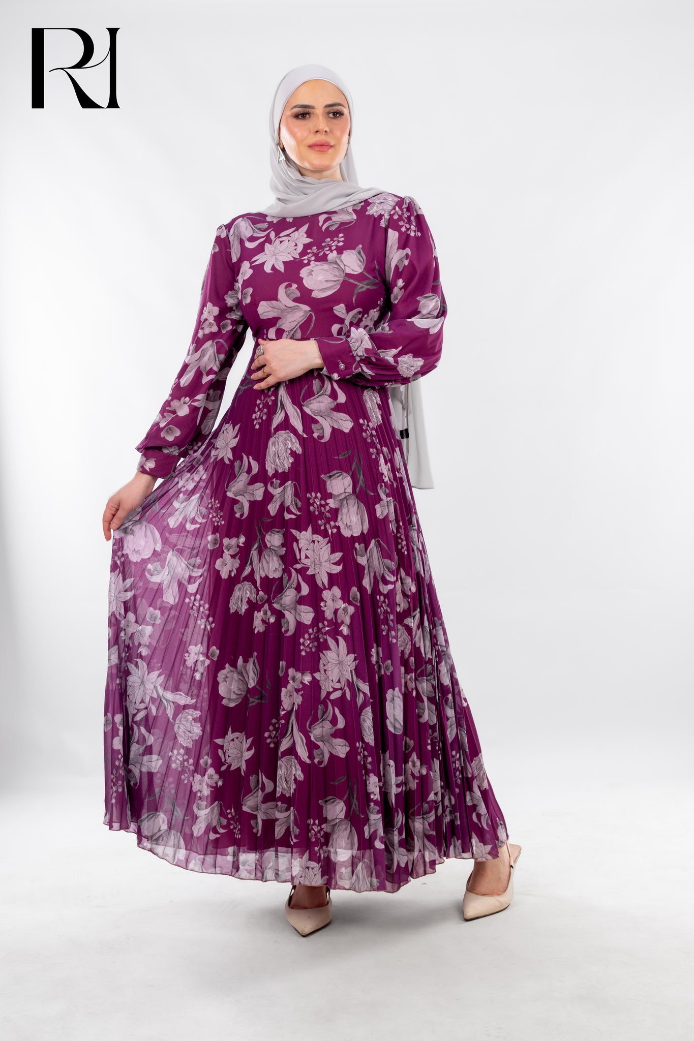 Lavender Bloom Modest Pleated Dress Plum / US 18 Lavender Bloom Modest Pleated Dress Plum / US 18