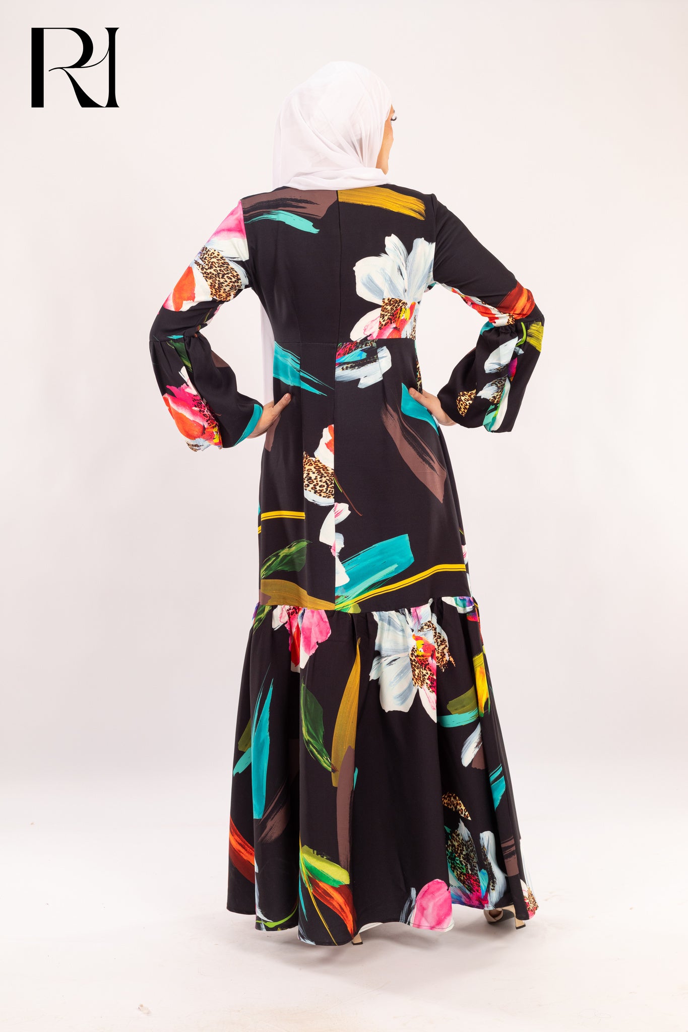 Leona Abstract Floral & Leopard Print Maxi Dress - Ruehaya
