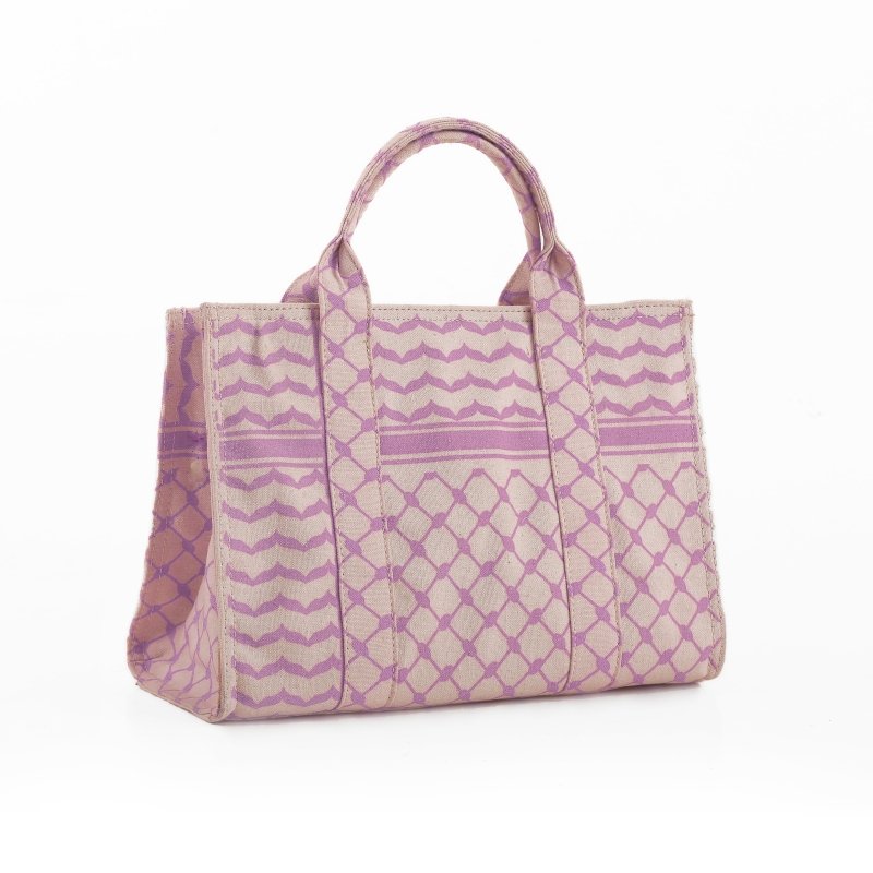 Lilac & Beige Geometric Tote Bag - Ruehaya