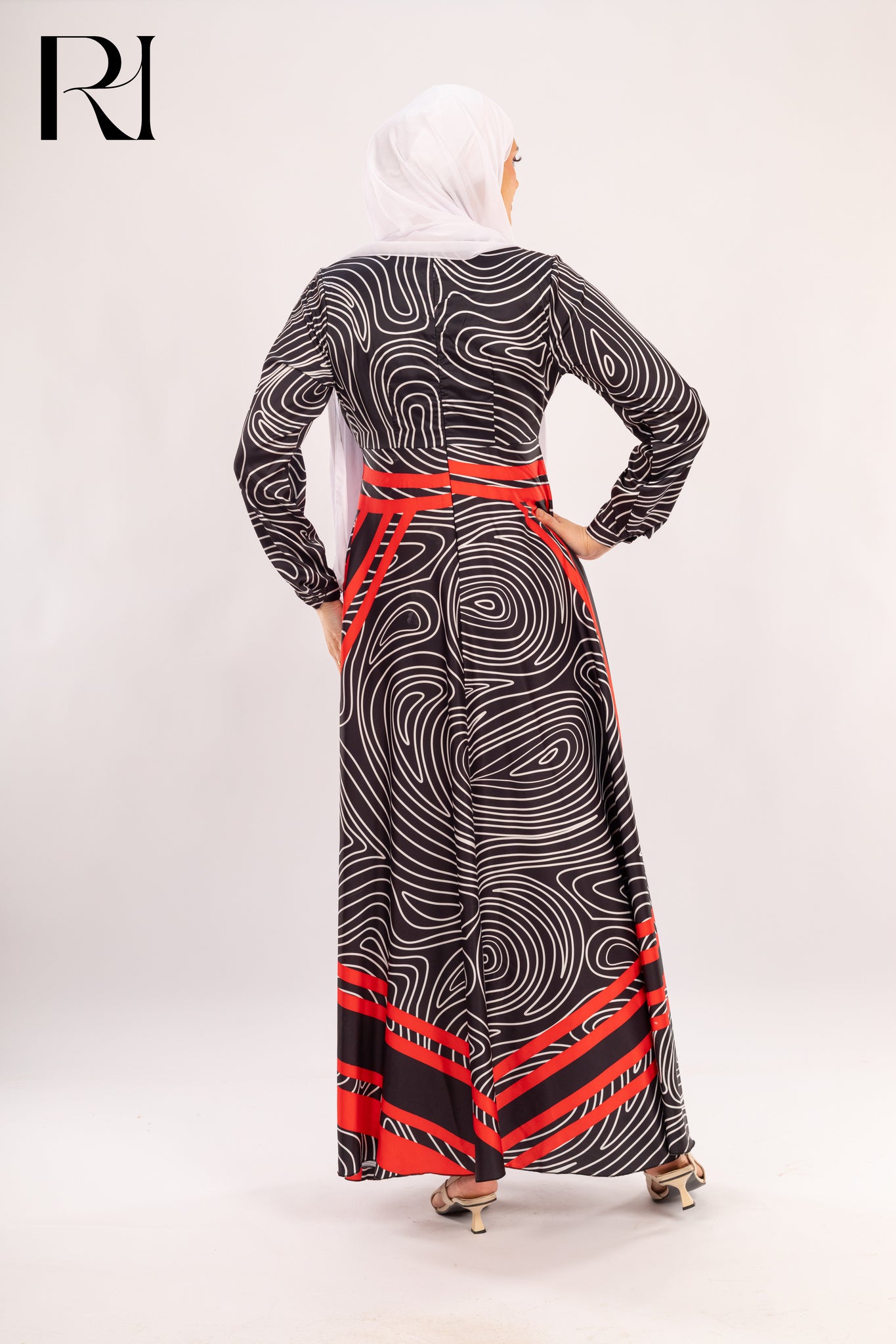 Lina Black & Red Modest Maxi Dress - Ruehaya