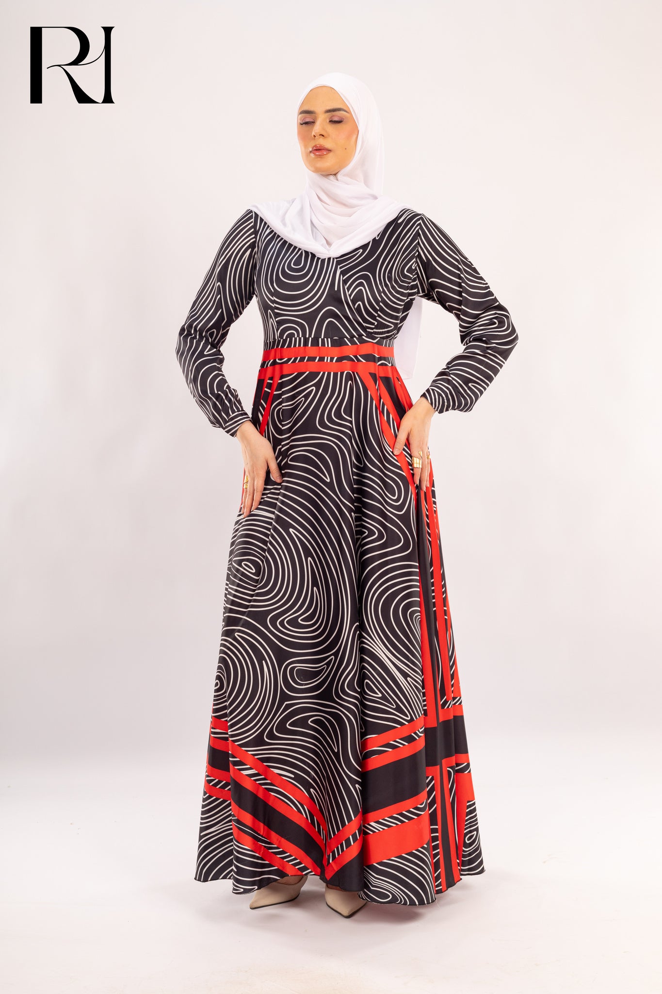 Lina Black & Red Modest Maxi Dress - Ruehaya