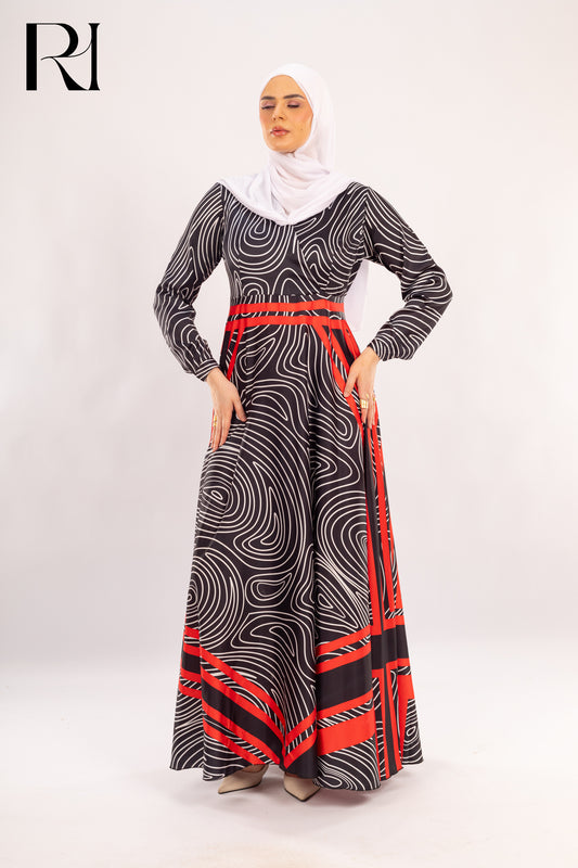 Lina Black & Red Modest Maxi Dress - Ruehaya