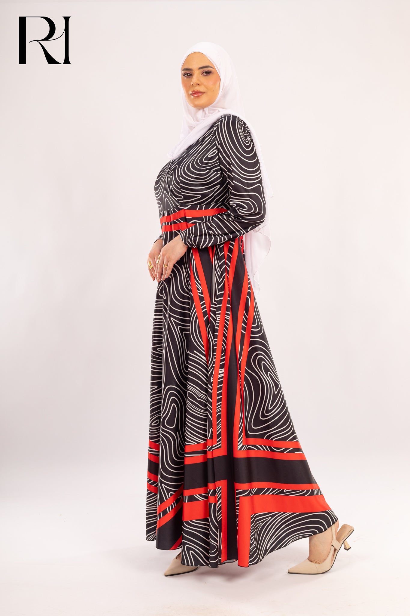 Lina Black & Red Modest Maxi Dress - Ruehaya