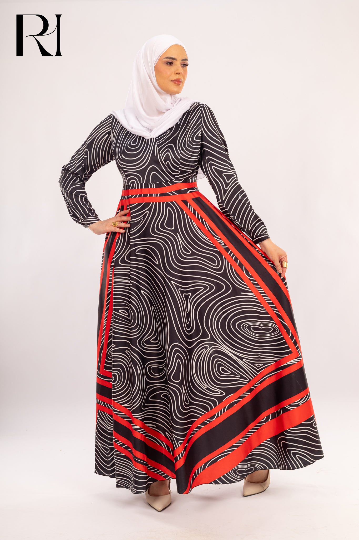 Lina Black & Red Modest Maxi Dress - Ruehaya
