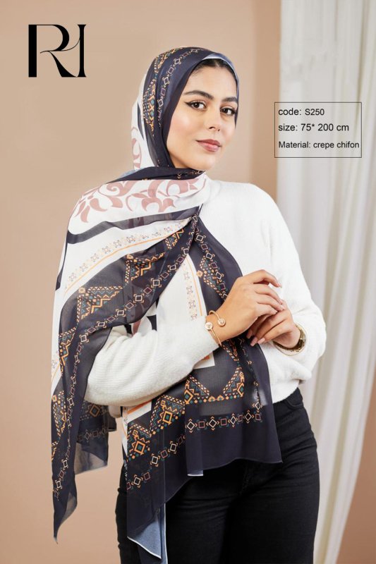 Luxury Crepe Chiffon Hijab Ruehaya Elegant Printed Scarf - Ruehaya
